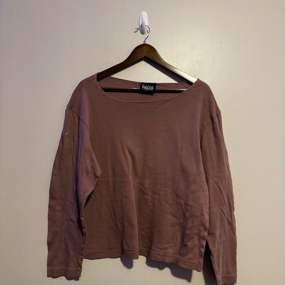 EILEEN FISHER Womens Long Sleeve Boat Neck Top Taupe Size Medium Basics Layered